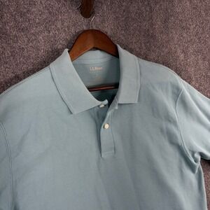 LL Bean Mens Polo Shirt Size L Light Blue Cotton Short Sleeve Casual Top